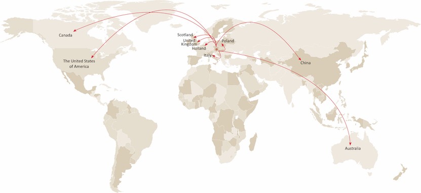 World Map with university destinations for AV alumni