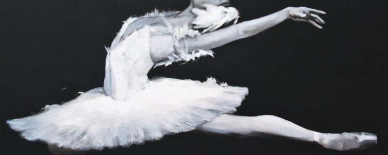 blacka nd white acrylic painting of ballerina
